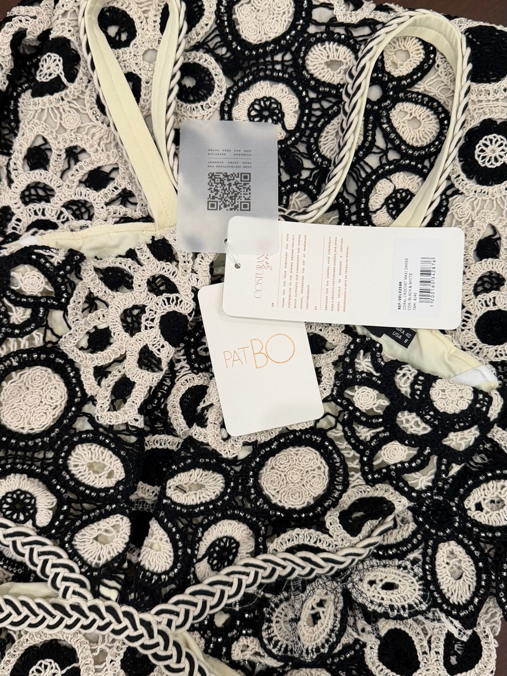 PatBO Black and Cream Crochet Cutout Maxi Dress - Picture 2 of 6